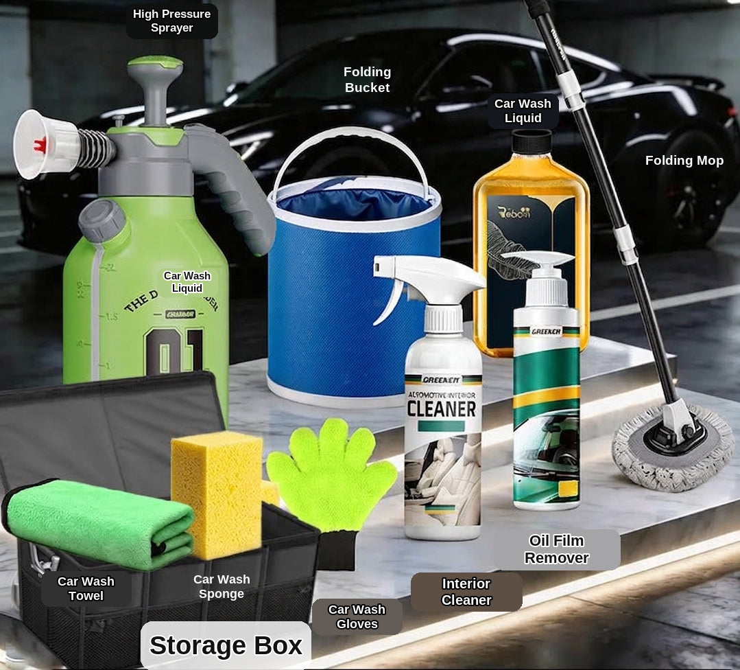 Green Forest Car Wash Tool Complete Set, Household Mop, Car Cleaning Tool, Self-Service Car Brushing Supplies Without Damage