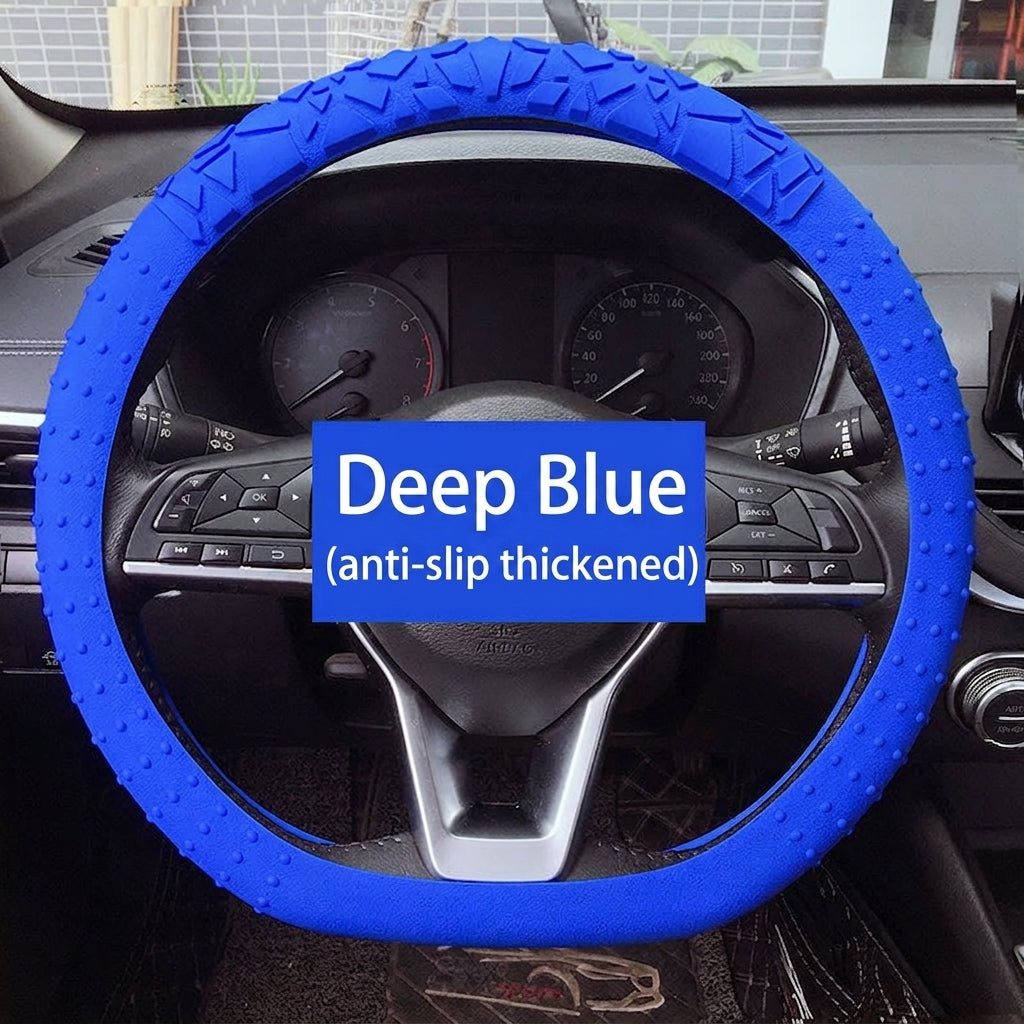 Cross-border geometric pattern non-slip silicone steering wheel cover, car D-round universal elastic particle sun-protection thickened handlebar cover