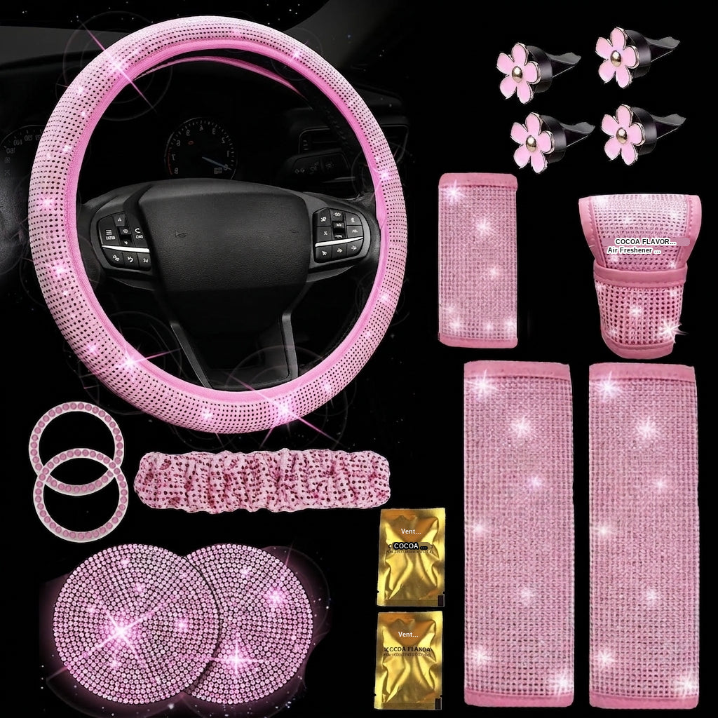 Cross-border car full-diamond seatbelt shoulder pads, rhinestone seatbelt covers, colored diamonds, black diamonds, car inlay interior sets