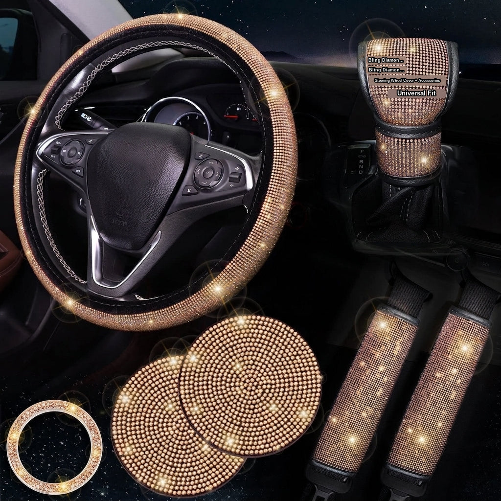 Car steering wheel cover, diamond-shaped new all-season universal seatbelt cover, multi-piece coaster steering wheel protective cover