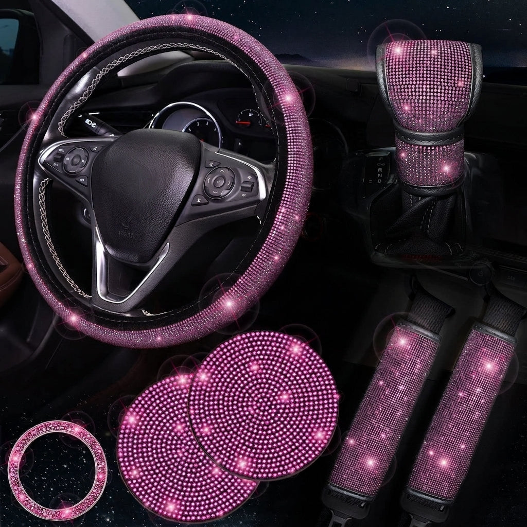 Car steering wheel cover, diamond-shaped new all-season universal seatbelt cover, multi-piece coaster steering wheel protective cover