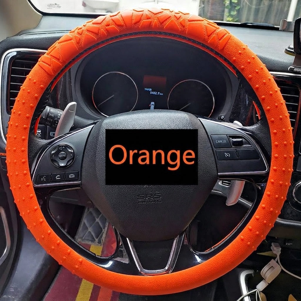 Cross-border geometric pattern non-slip silicone steering wheel cover, car D-round universal elastic particle sun-protection thickened handlebar cover