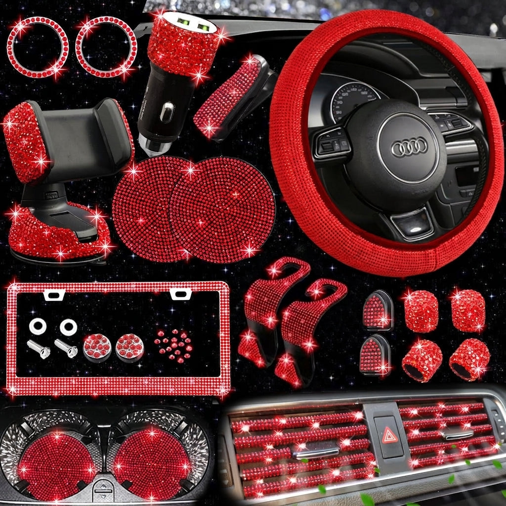Car steering wheel cover all seasons universal anti-slip diamond combination multi-piece mobile phone holder steering wheel protector