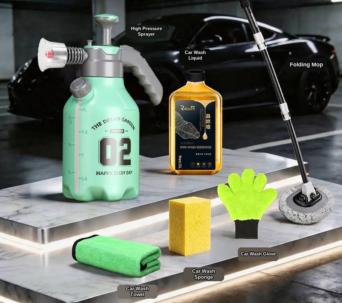 Green Forest Car Wash Tool Complete Set, Household Mop, Car Cleaning Tool, Self-Service Car Brushing Supplies Without Damage