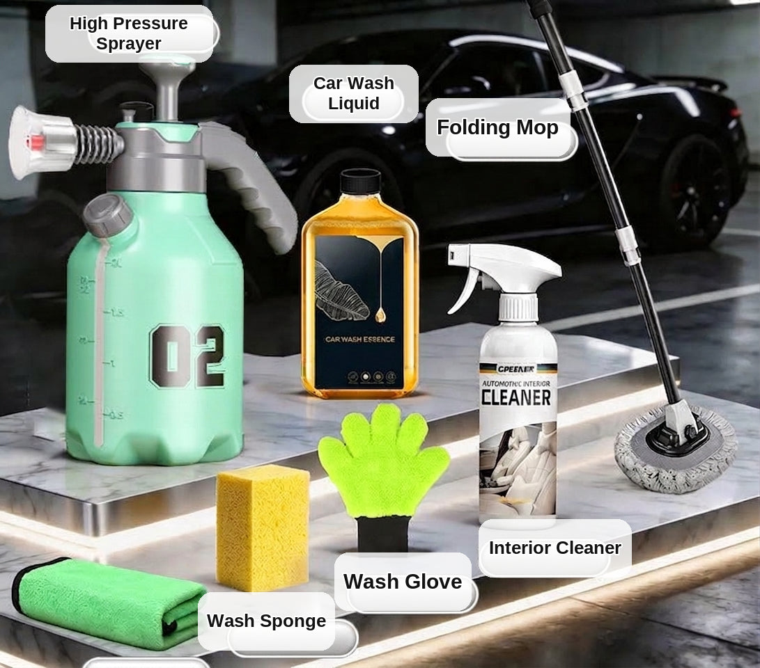 Green Forest Car Wash Tool Complete Set, Household Mop, Car Cleaning Tool, Self-Service Car Brushing Supplies Without Damage
