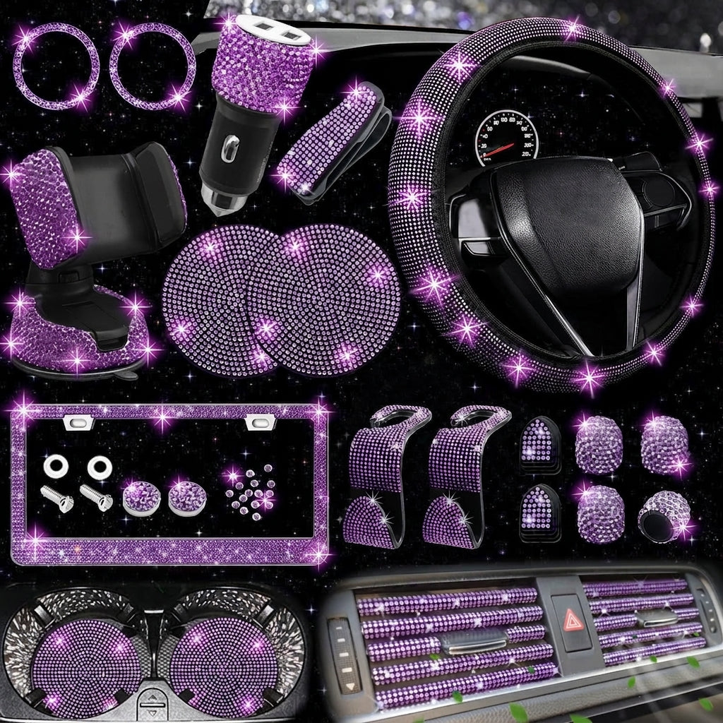 Car steering wheel cover all seasons universal anti-slip diamond combination multi-piece mobile phone holder steering wheel protector