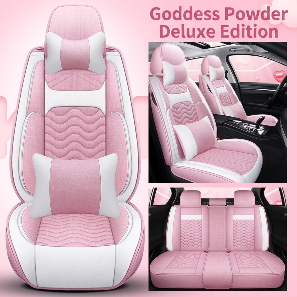 Cartoon car seat cushion, all-season universal all-round car seat cover, linen fabric art seat cushion, winter goddess seat cover
