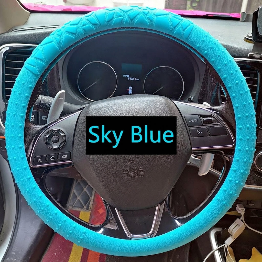 Cross-border geometric pattern non-slip silicone steering wheel cover, car D-round universal elastic particle sun-protection thickened handlebar cover