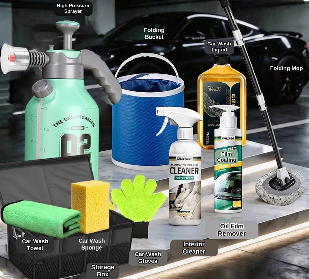 Green Forest Car Wash Tool Complete Set, Household Mop, Car Cleaning Tool, Self-Service Car Brushing Supplies Without Damage