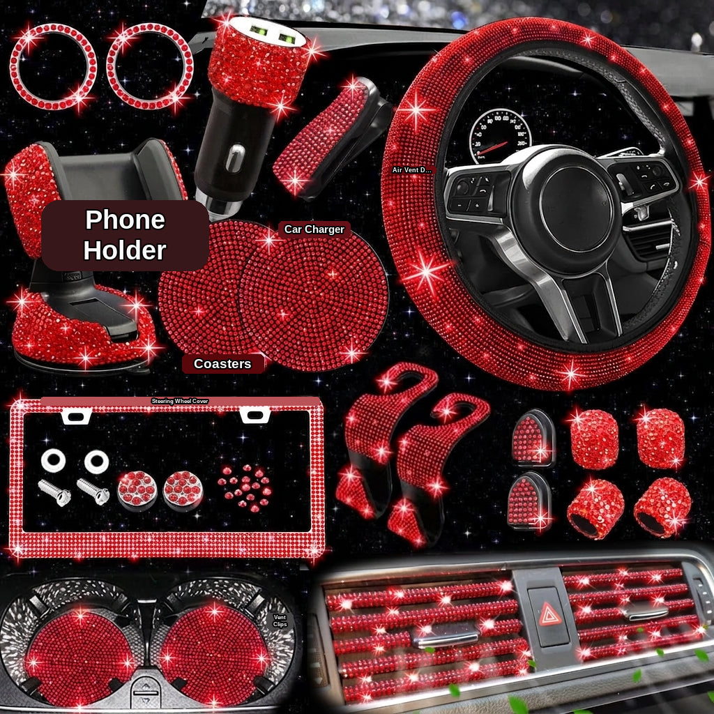 Car steering wheel cover all seasons universal anti-slip diamond combination multi-piece mobile phone holder steering wheel protector