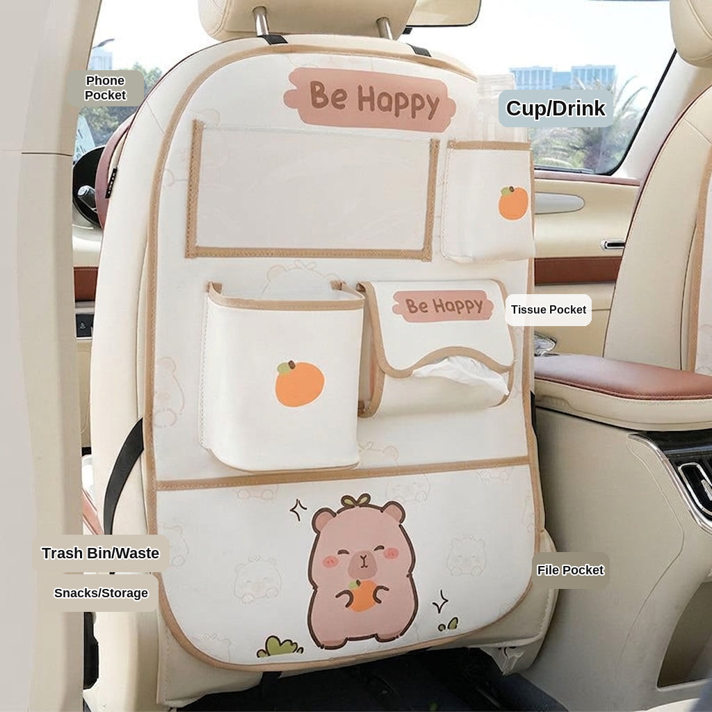Car seat back storage bag cute cartoon car trash can creative multifunctional car interior anti-kick mat