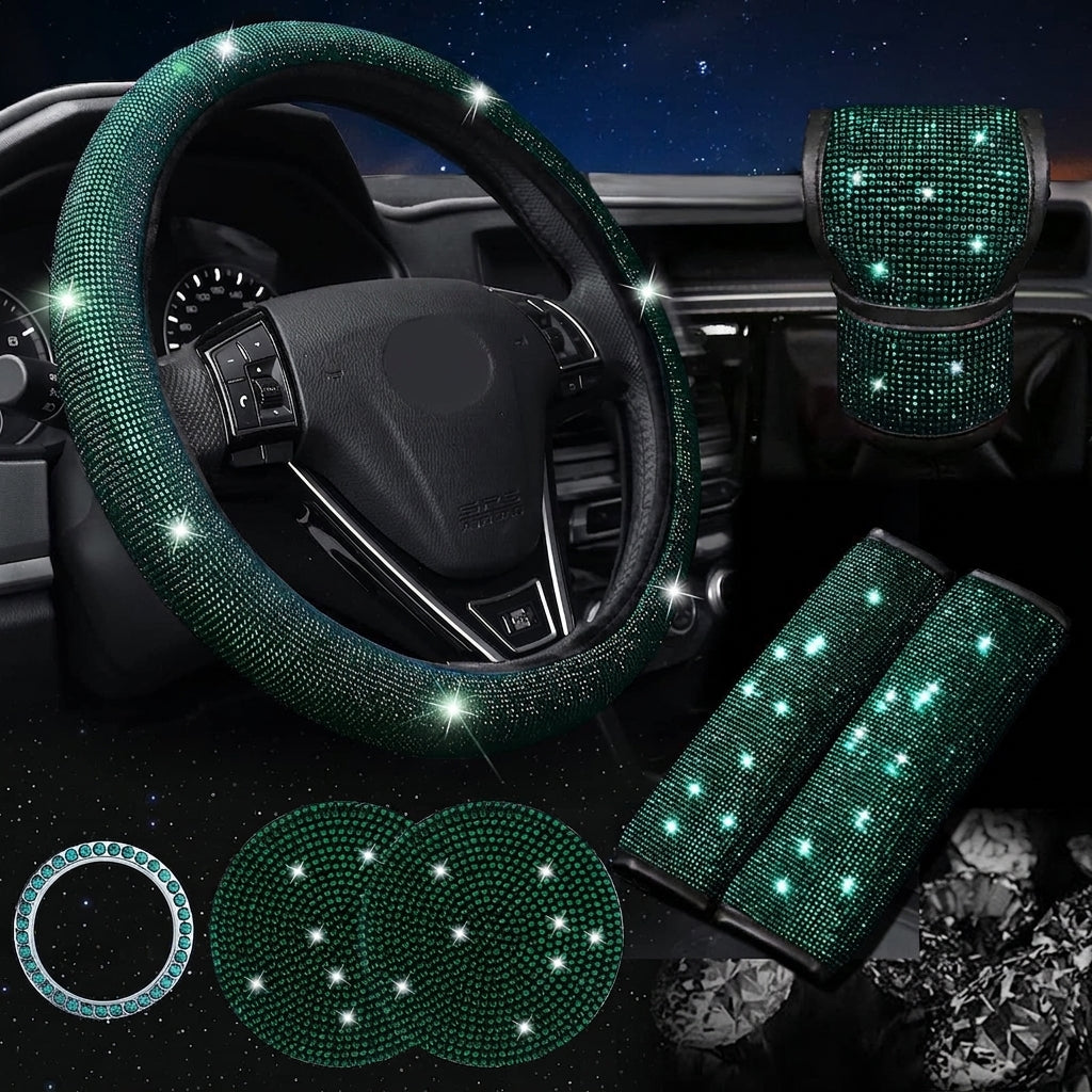 Car steering wheel cover, diamond-shaped new all-season universal seatbelt cover, multi-piece coaster steering wheel protective cover