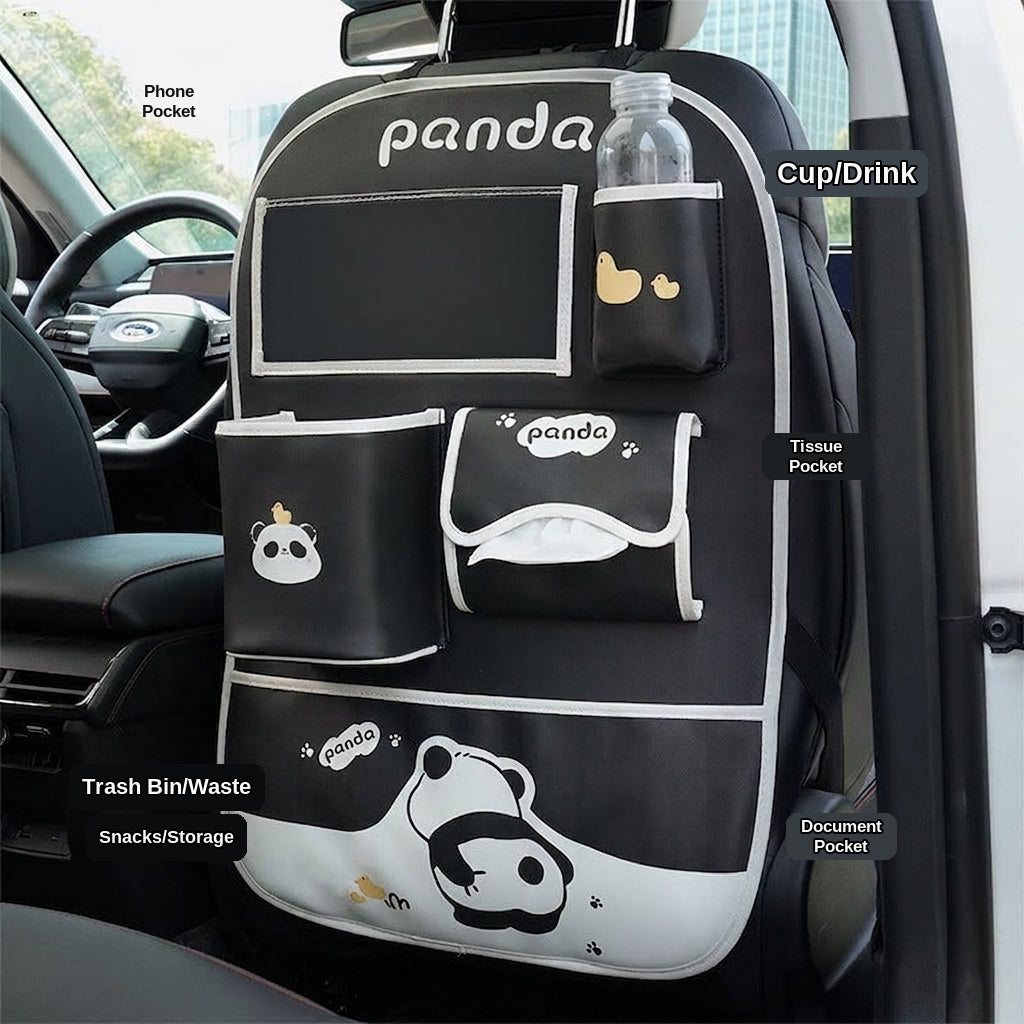 Car seat back storage bag cute cartoon car trash can creative multifunctional car interior anti-kick mat