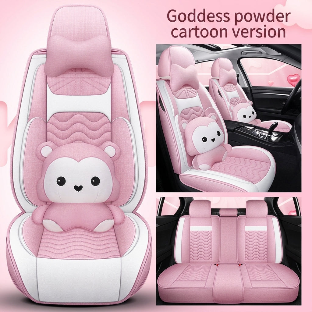 Cartoon car seat cushion, all-season universal all-round car seat cover, linen fabric art seat cushion, winter goddess seat cover