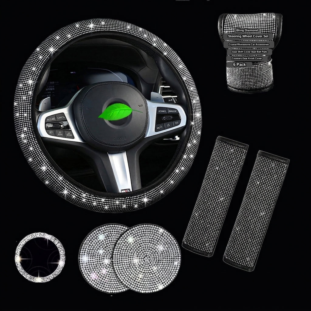 Car steering wheel cover, diamond-shaped new all-season universal seatbelt cover, multi-piece coaster steering wheel protective cover