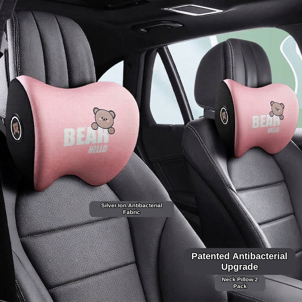 Yiju car cartoon headrest, neck pillow, memory foam, car cushion, car seat, neck and neck pillow, bear headrest
