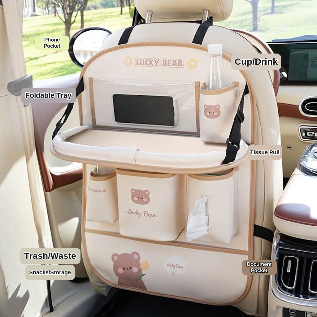 Car seat back storage bag cute cartoon car trash can creative multifunctional car interior anti-kick mat