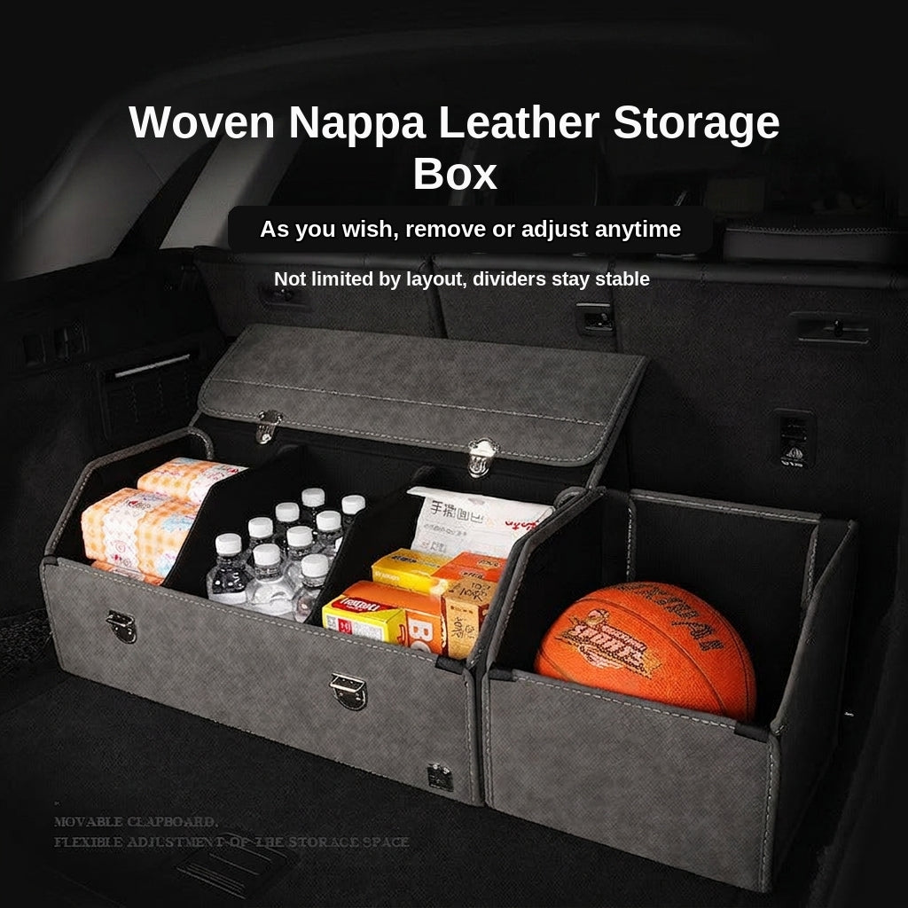 New woven pattern car trunk storage box, foldable car storage box, leather organizer box, factory wholesale