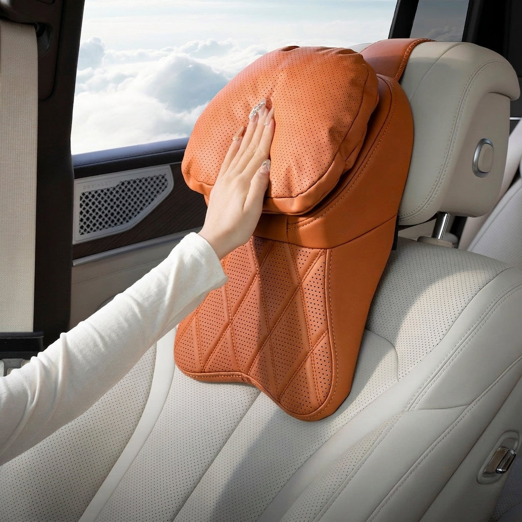 Car anti-stain leather headrest cushion lumbar cushion for driving seats, pillows for cervical spine, neck, and high-end neck pillows for car use