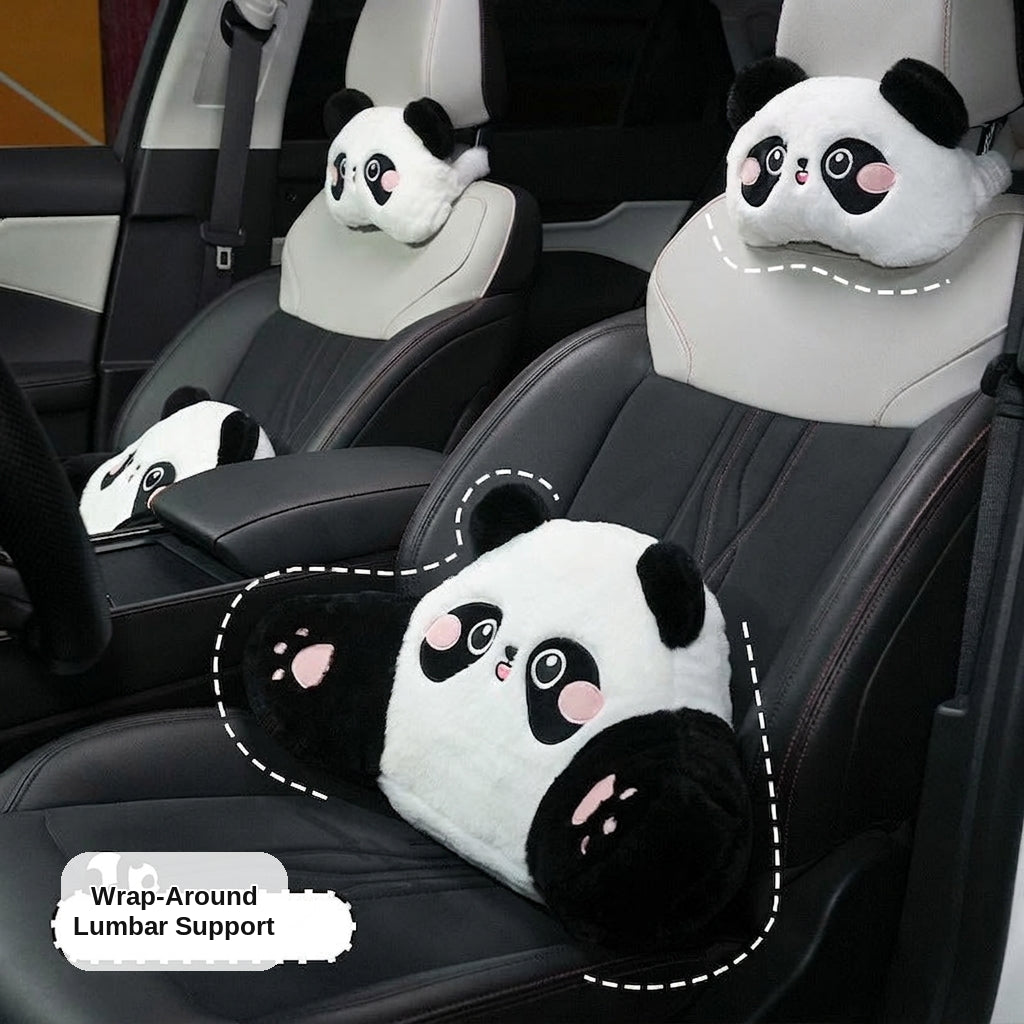 Car headrest lumbar support, cartoon cute panda, comfortable soft car cushion, all-season universal neck pillow