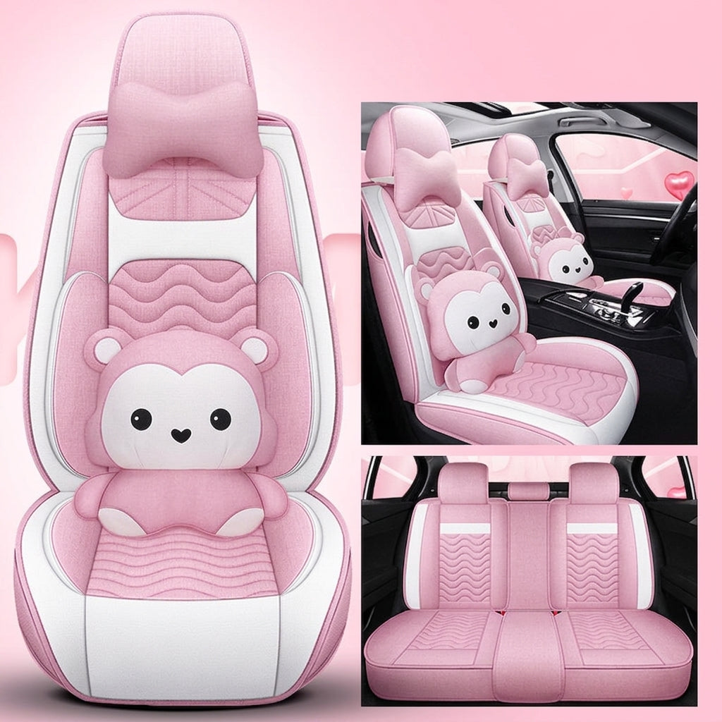Cartoon car seat cushion, all-season universal all-round car seat cover, linen fabric art seat cushion, winter goddess seat cover