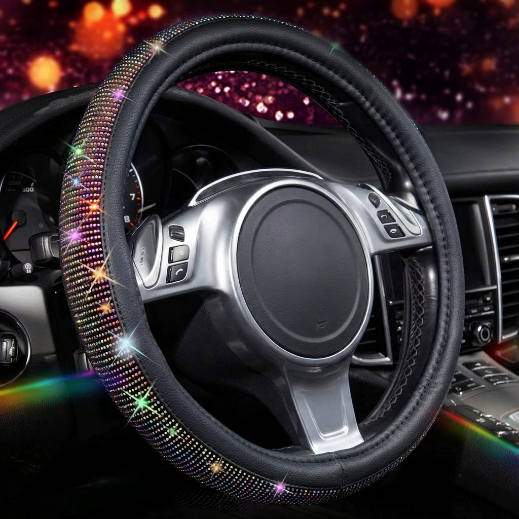 New car rhinestone fully rhinestone-hot rhinestone steering wheel, personalized handlebar cover, unisex steering wheel, Amazon