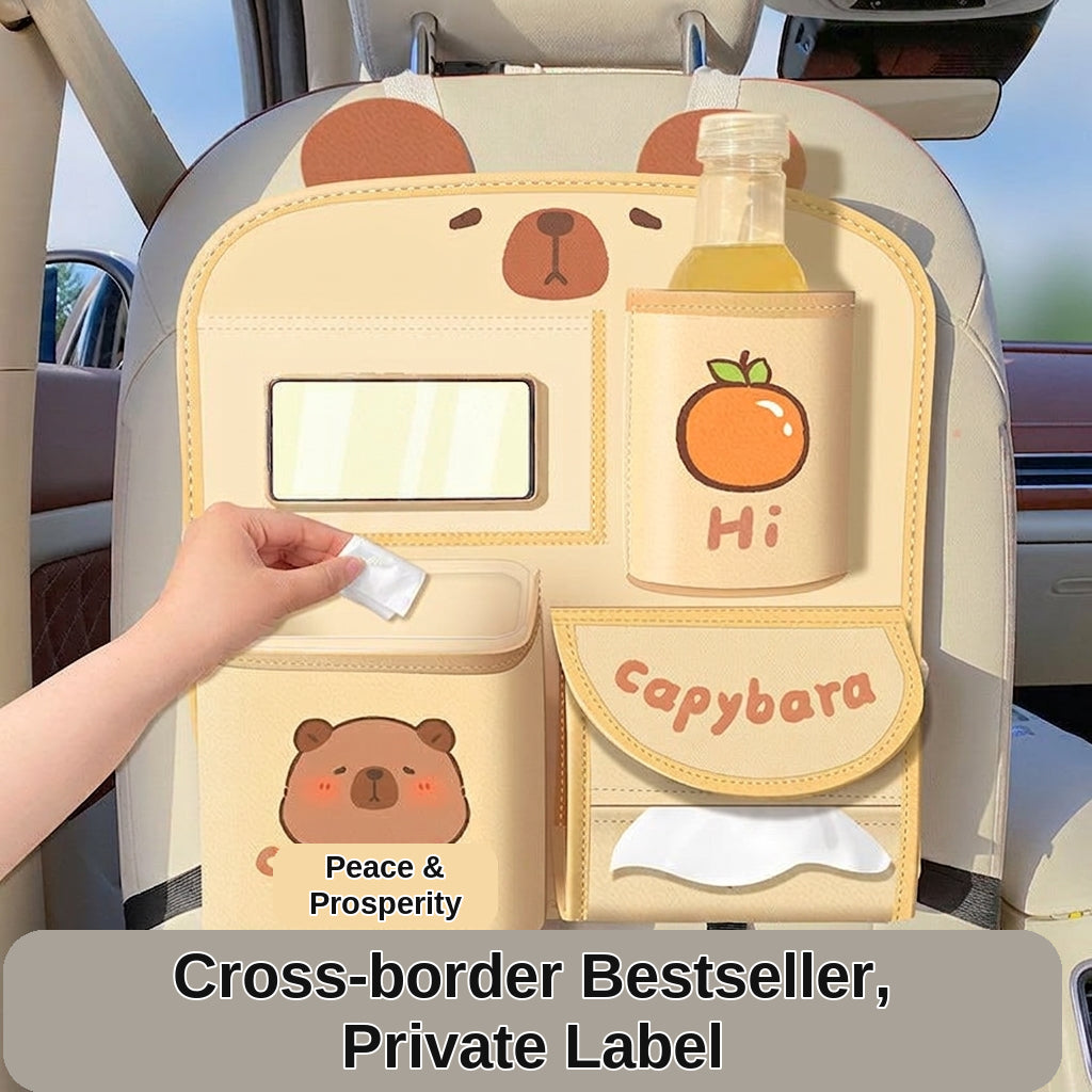 Car storage hanging bag, multifunctional creative cute car seat rear storage rack, tissue box inside car, trash bin