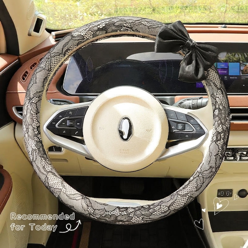 Lace car steering wheel cover, anti-slip decoration, all-season universal one-piece dropshipping, cross-border e-commerce trending sporty style