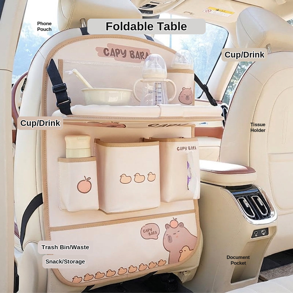 Car seat back storage bag cute cartoon car trash can creative multifunctional car interior anti-kick mat
