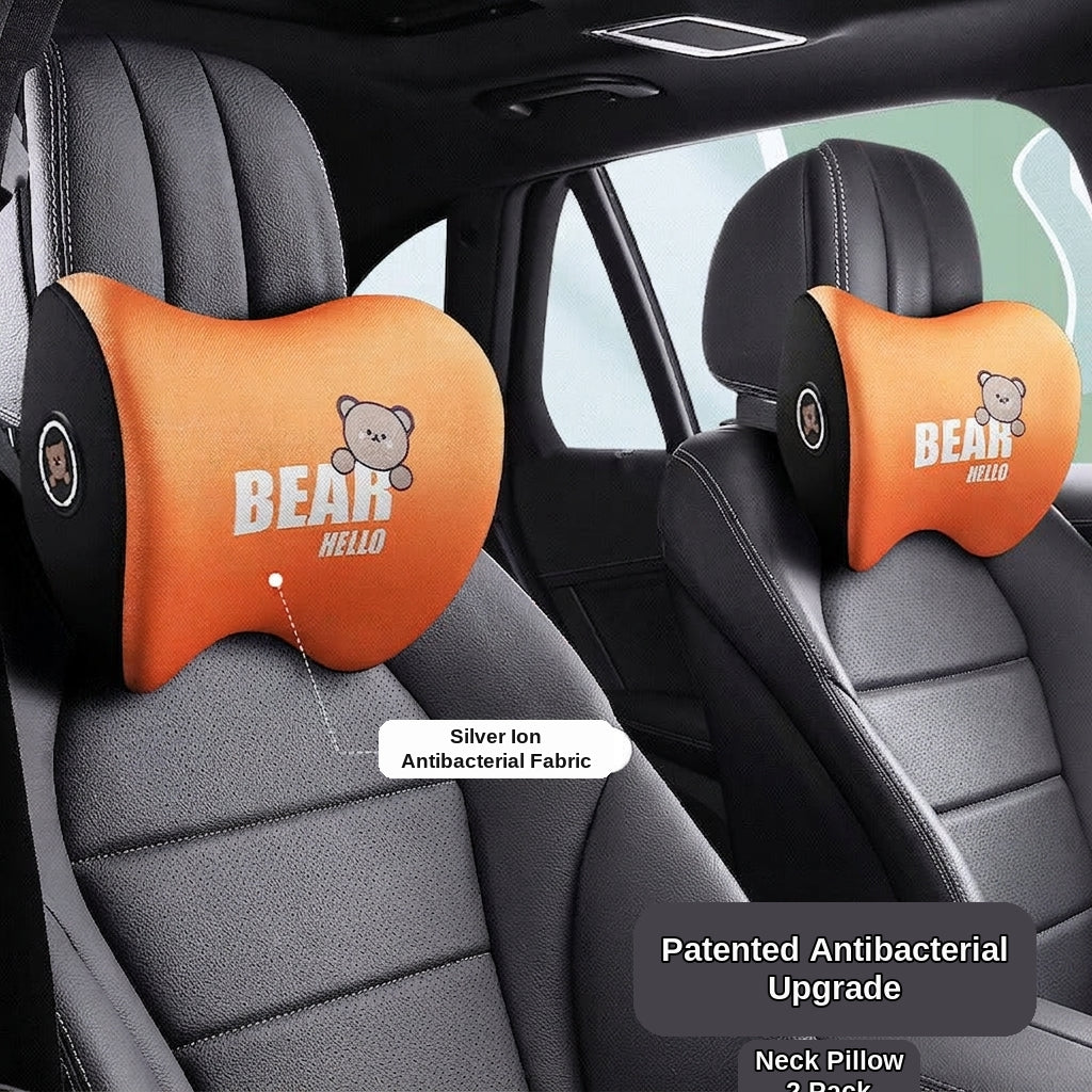 Yiju car cartoon headrest, neck pillow, memory foam, car cushion, car seat, neck and neck pillow, bear headrest