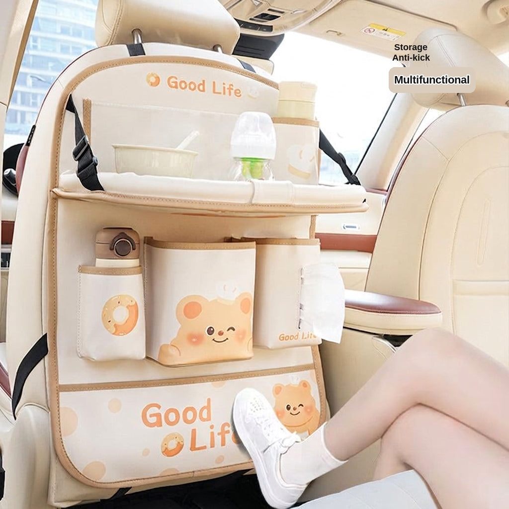 Car seat back storage bag cute cartoon car trash can creative multifunctional car interior anti-kick mat