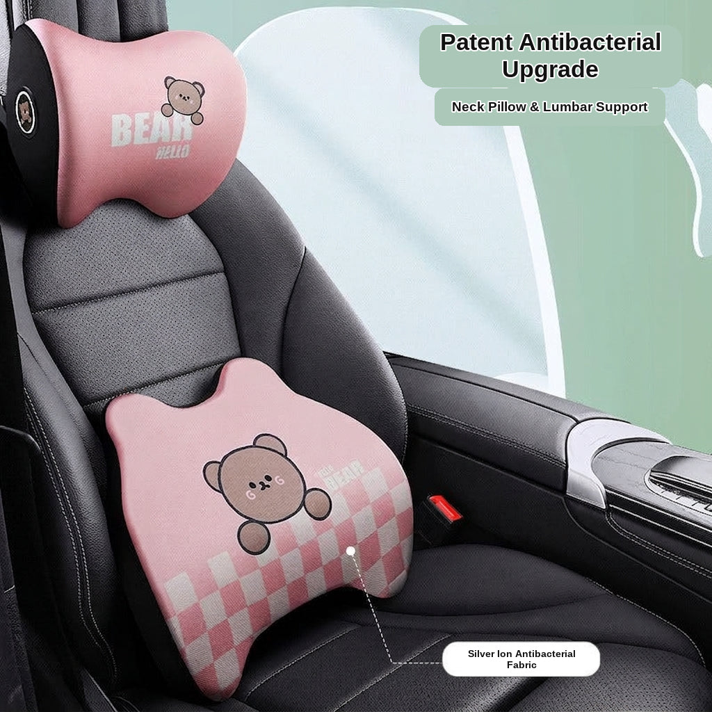 Yiju car cartoon headrest, neck pillow, memory foam, car cushion, car seat, neck and neck pillow, bear headrest