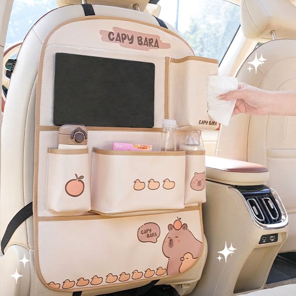 Car seat back storage bag cute cartoon car trash can creative multifunctional car interior anti-kick mat