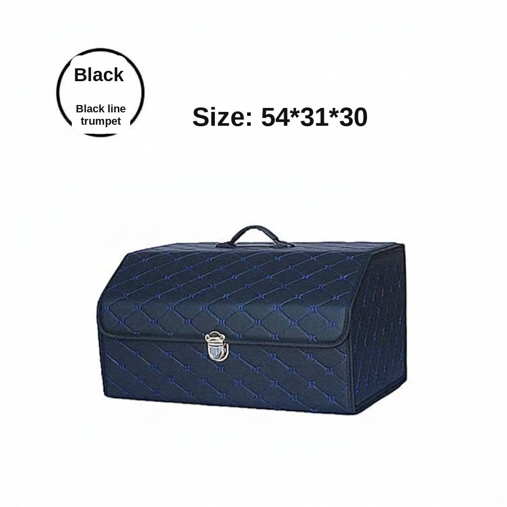 Car trunk storage box, leather foldable car organizer box, large capacity metal locking with handle storage box