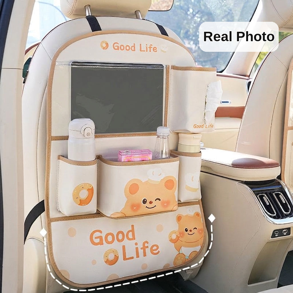 Car seat back storage bag cute cartoon car trash can creative multifunctional car interior anti-kick mat