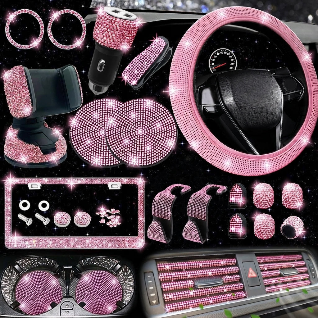 Car steering wheel cover all seasons universal anti-slip diamond combination multi-piece mobile phone holder steering wheel protector