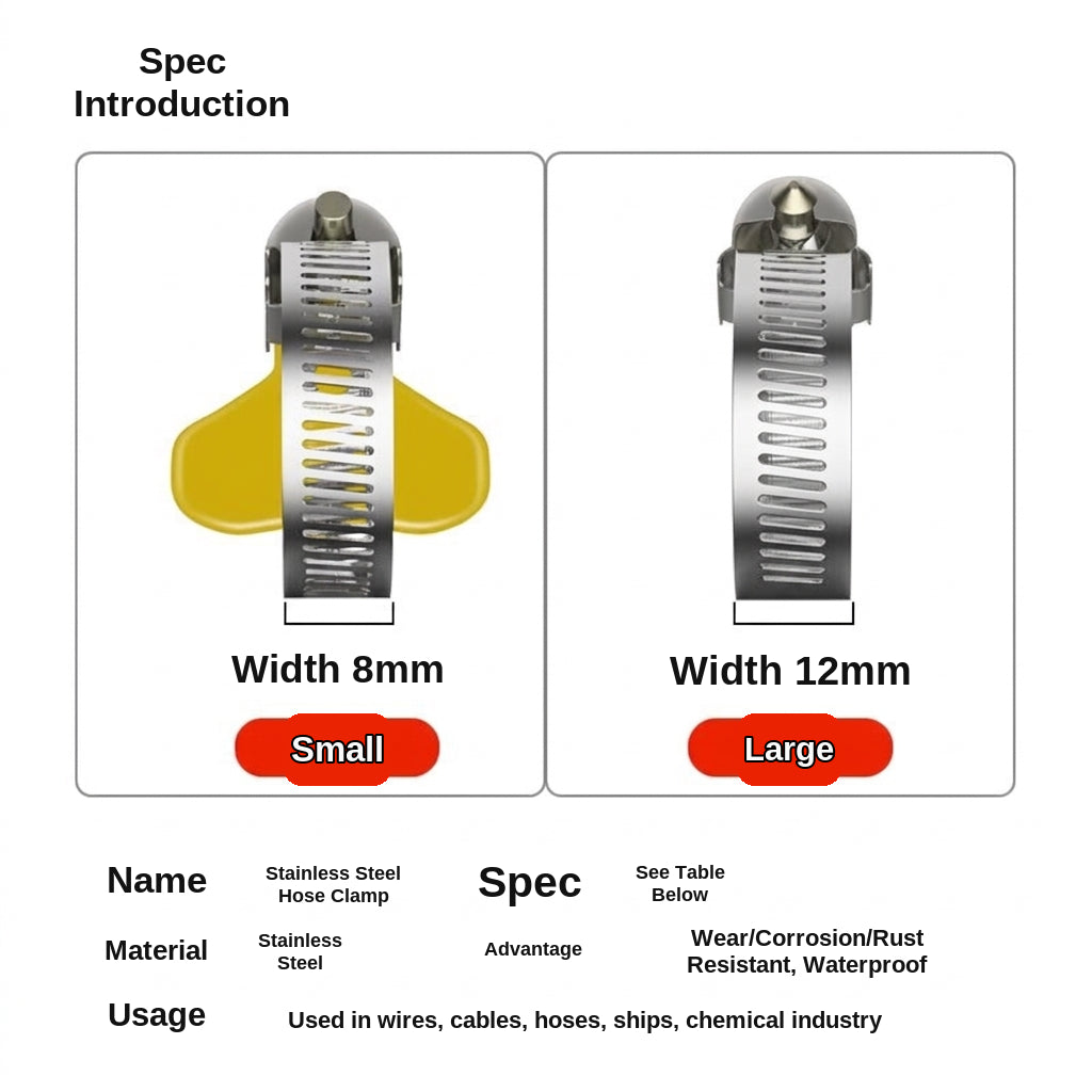 Stainless steel handle, hose hoop, hand screwing, clamping, holding hoop, pipe hoop, water pipe tightening hoop, gas pipe fixing, clamping buckle