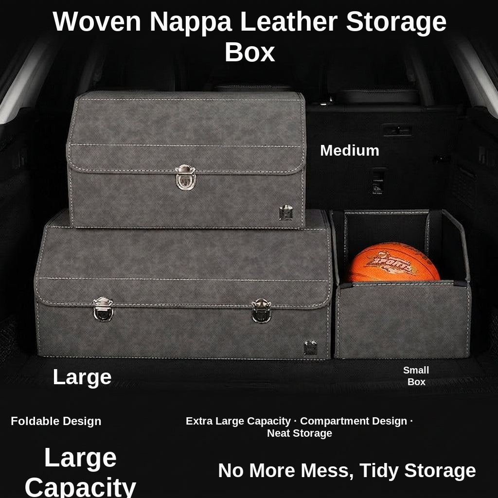 New woven pattern car trunk storage box, foldable car storage box, leather organizer box, factory wholesale