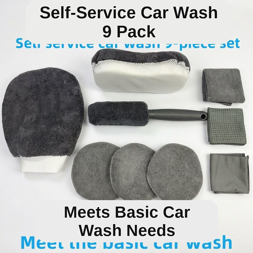 Car cleaning 9-piece set: car towels, home car wash gloves, car washing towels, rags, waxing sponges, hub brushes