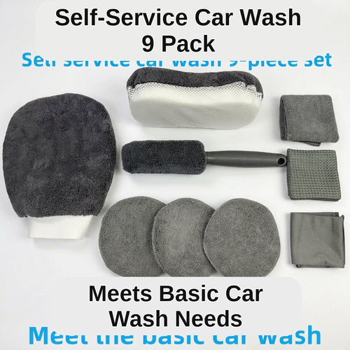 Car cleaning 9-piece set: car towels, home car wash gloves, car washing towels, rags, waxing sponges, hub brushes