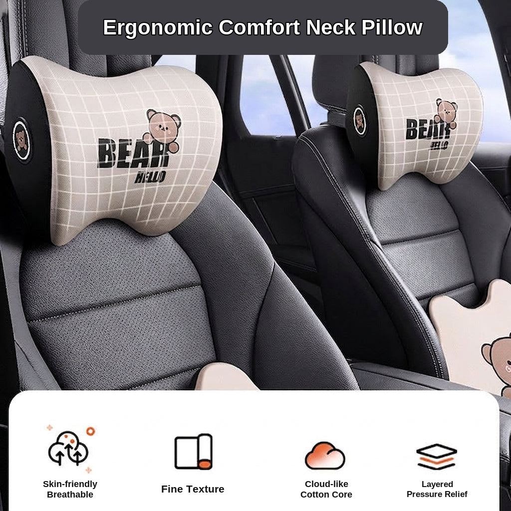 Yiju car cartoon headrest, neck pillow, memory foam, car cushion, car seat, neck and neck pillow, bear headrest