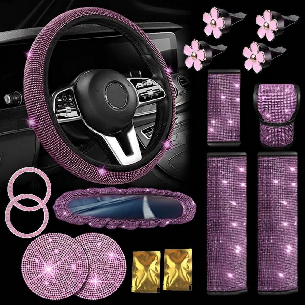 Cross-border car full-diamond seatbelt shoulder pads, rhinestone seatbelt covers, colored diamonds, black diamonds, car inlay interior sets