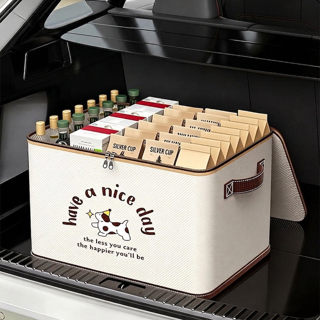Car trunk storage box, foldable cartoon storage box, large-capacity car storage box, portable organizer box