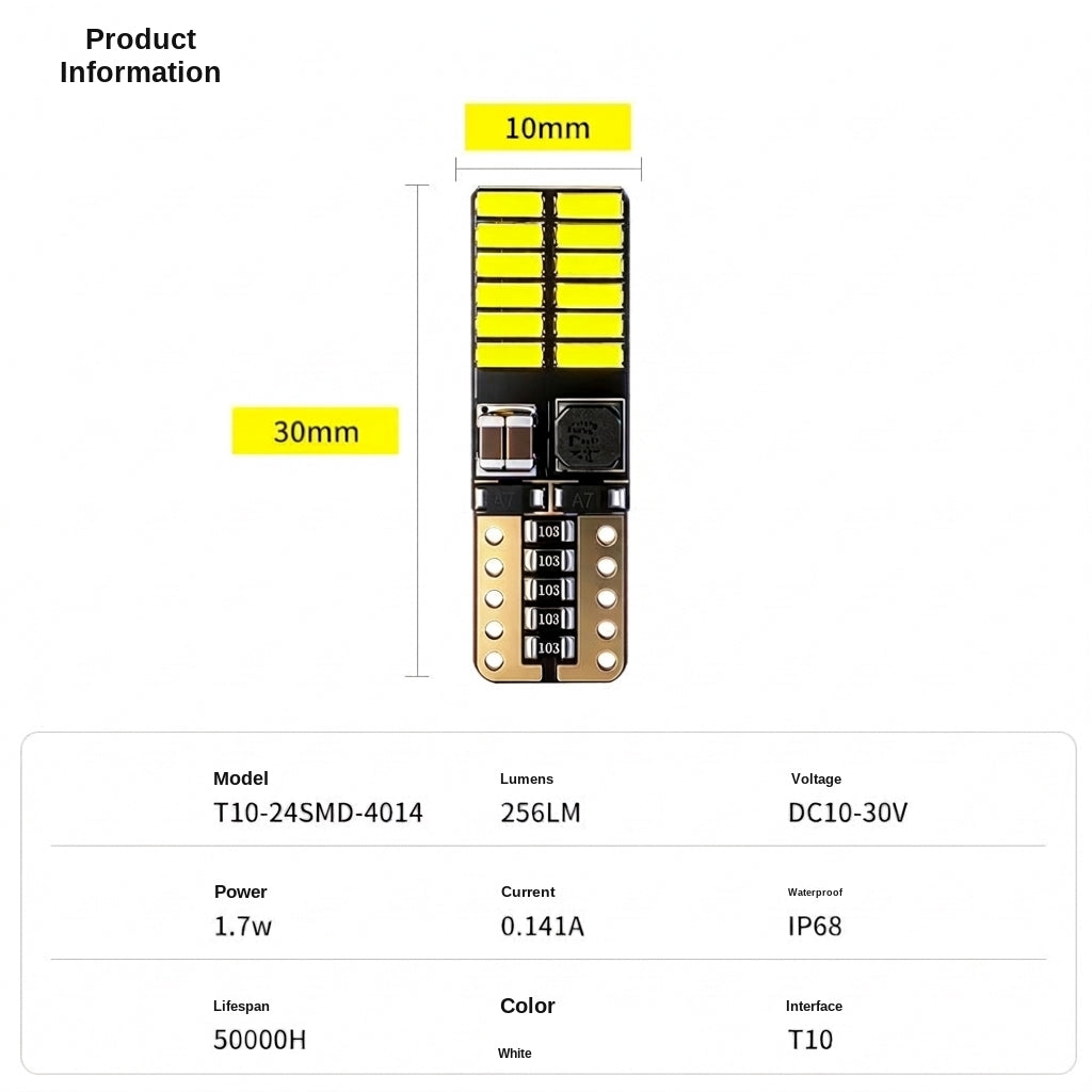 Car LED reading light T10 4014 bead high-brightness focused car instrument light 24SMD decoding small light