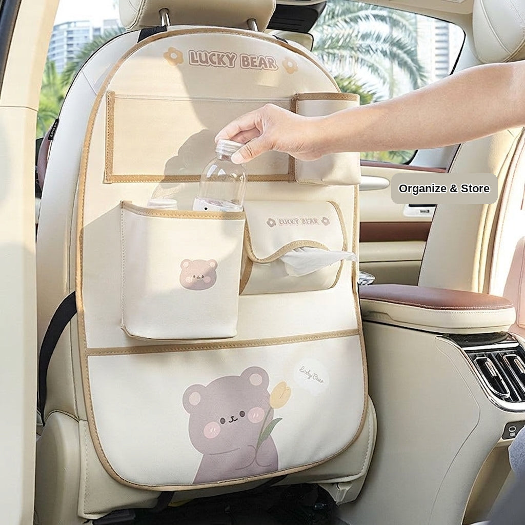 Car seat back storage bag cute cartoon car trash can creative multifunctional car interior anti-kick mat