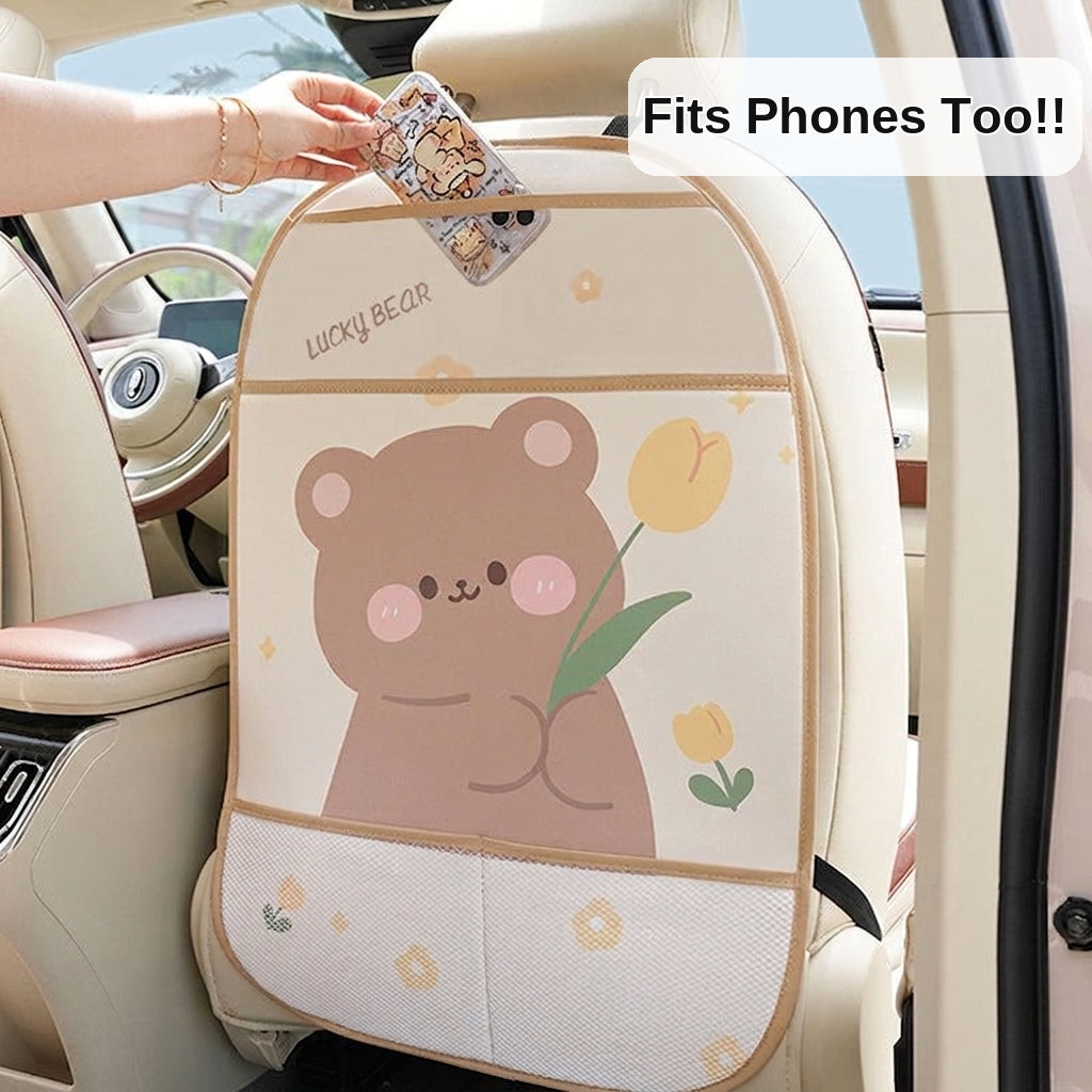 Car seat back storage bag cute cartoon car trash can creative multifunctional car interior anti-kick mat
