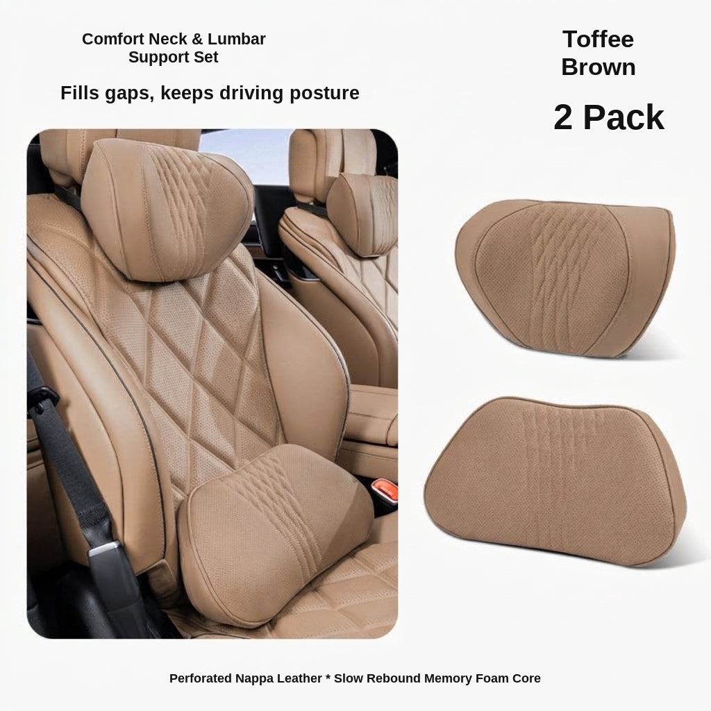 Summer breathable memory foam car headrest lumbar support premium car seat pillow car leather neck support pillow