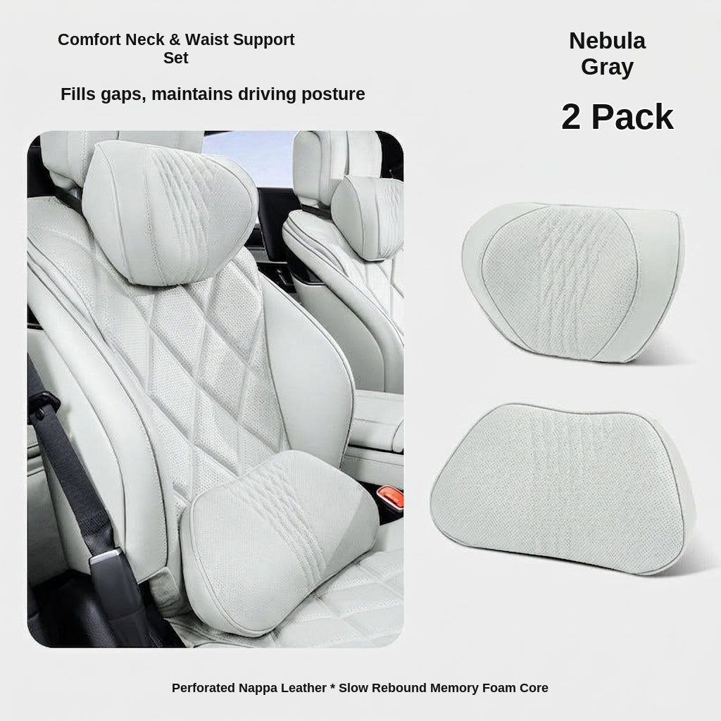 Summer breathable memory foam car headrest lumbar support premium car seat pillow car leather neck support pillow