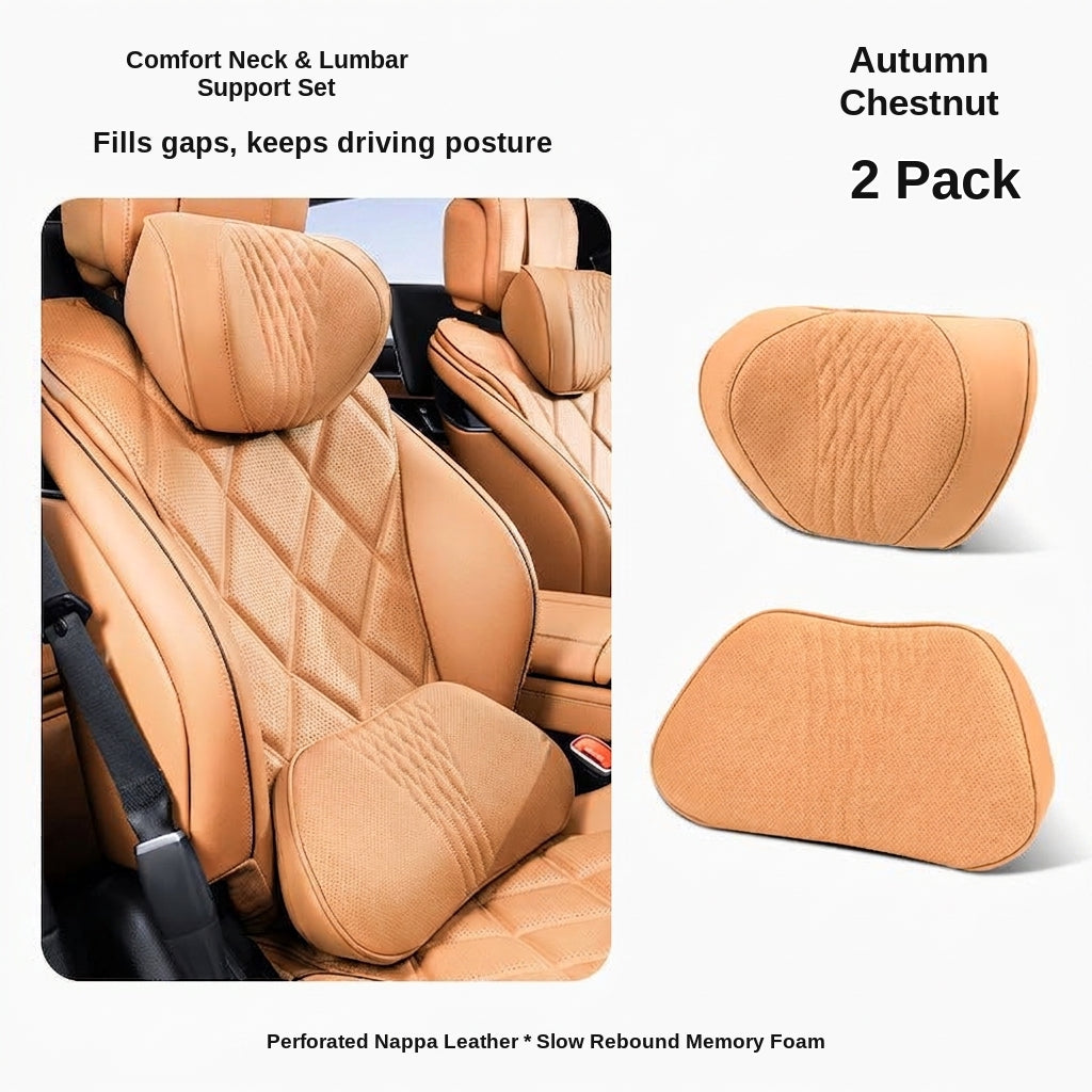 Summer breathable memory foam car headrest lumbar support premium car seat pillow car leather neck support pillow