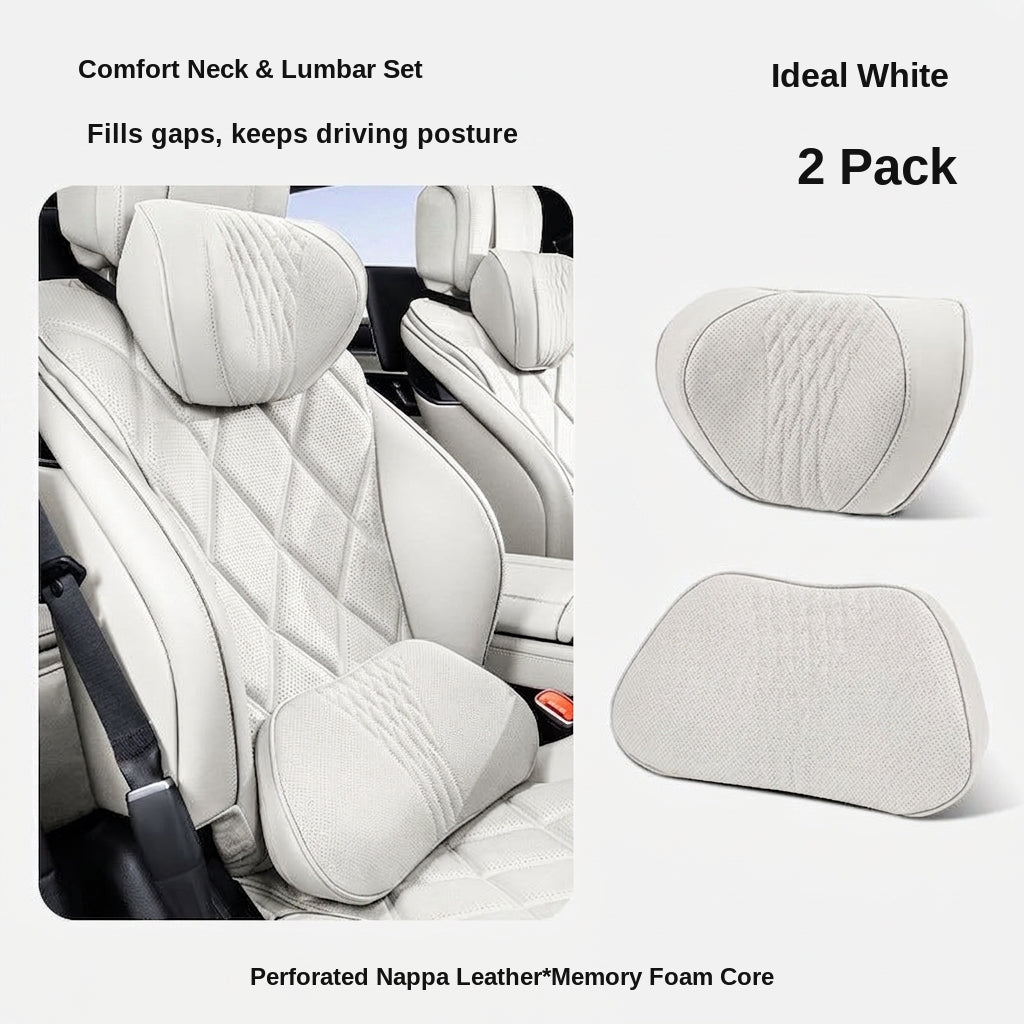 Summer breathable memory foam car headrest lumbar support premium car seat pillow car leather neck support pillow
